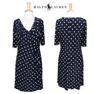 LAUREN RALPH LAUREN Stretch Polka Dot Travel Dress w/ Cowl Neck
